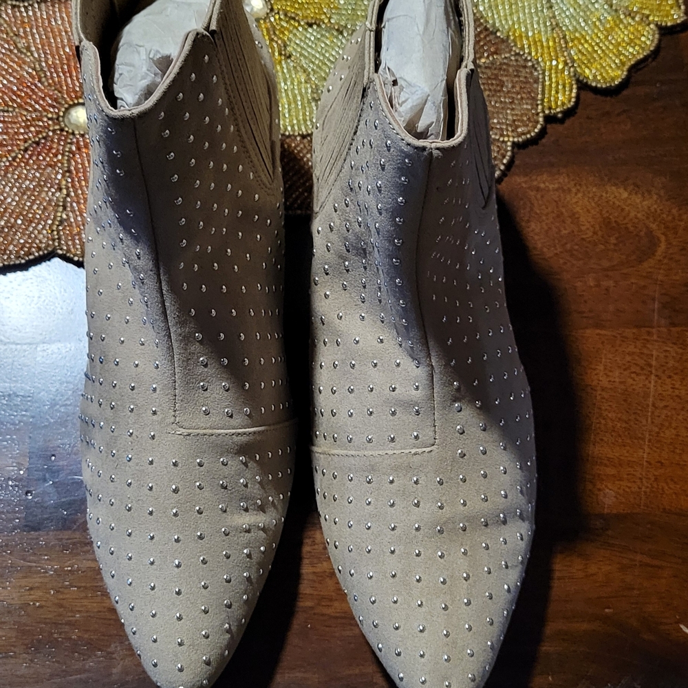 JustFabulous Tan Studded Ankle Booties 10